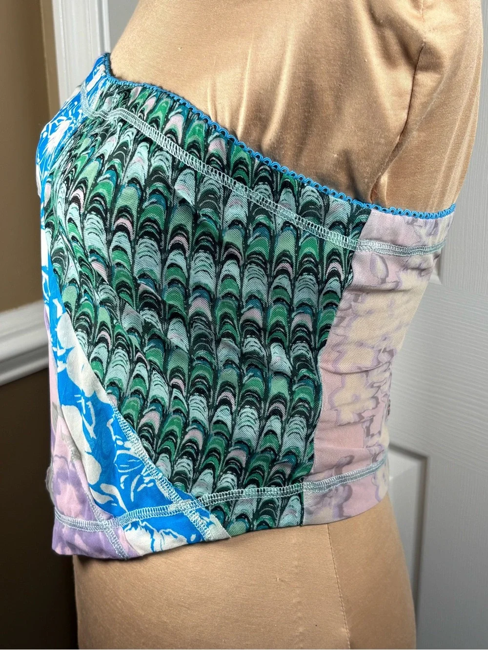 Free People Abstract Print Mesh Patchwork Tube Top Size Large A211